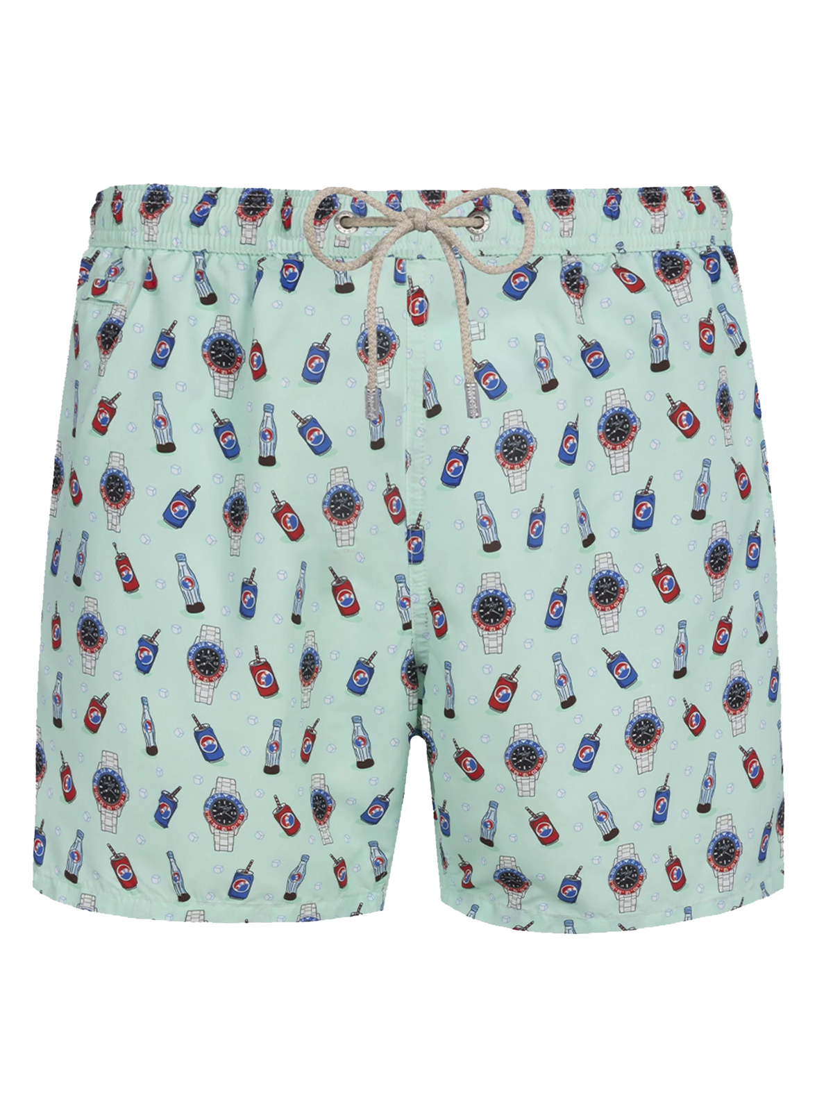 Lighting Micro Fantasy green watches and drinks print swim shorts
