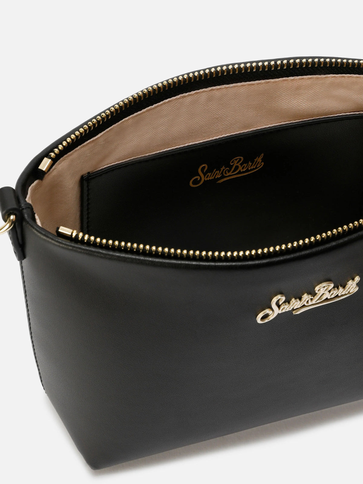 Aline bag in black smooth leather with metal logo plaque