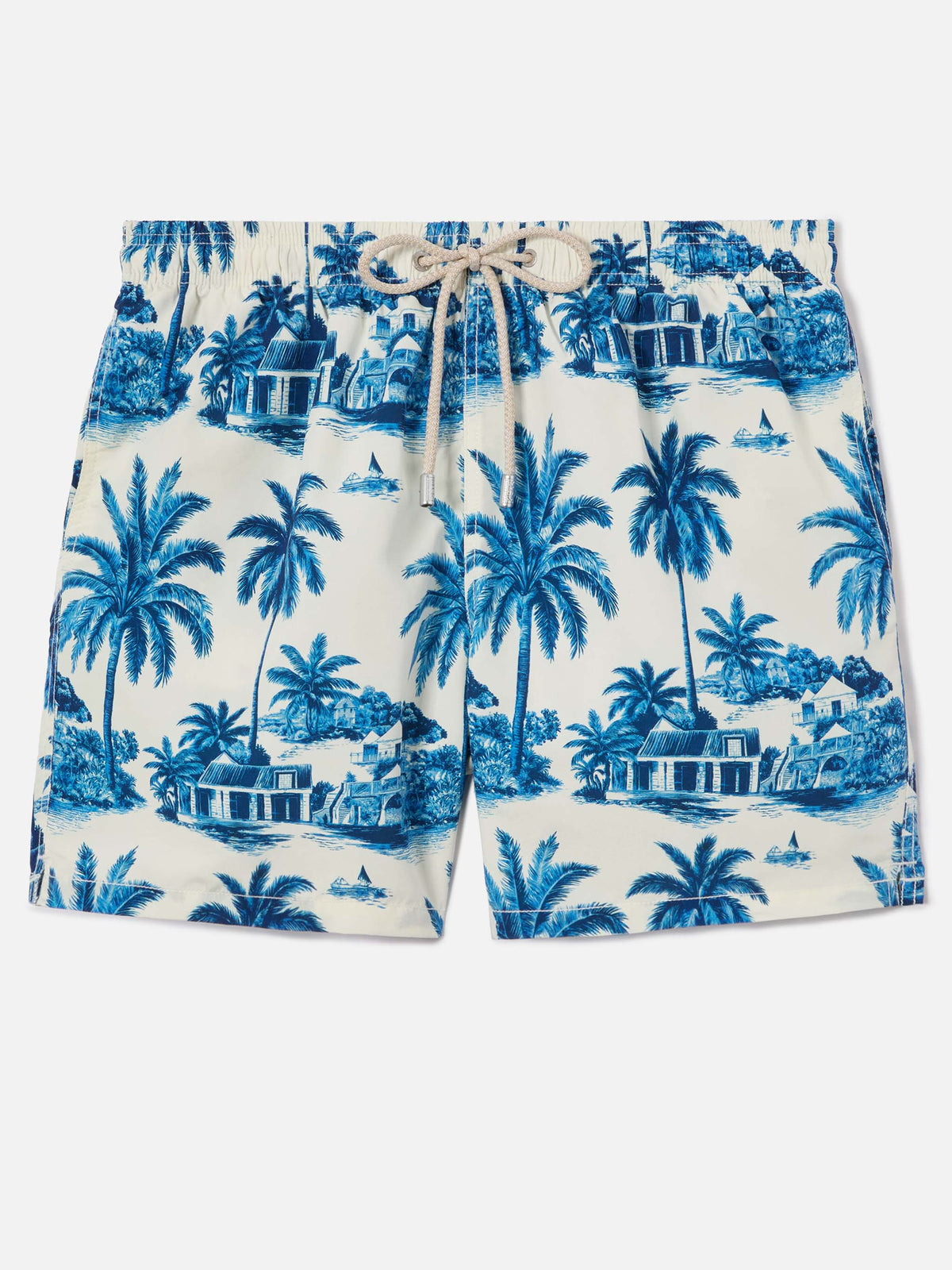 Gustavia swim shorts with blue toile de jouy print | Special Edition