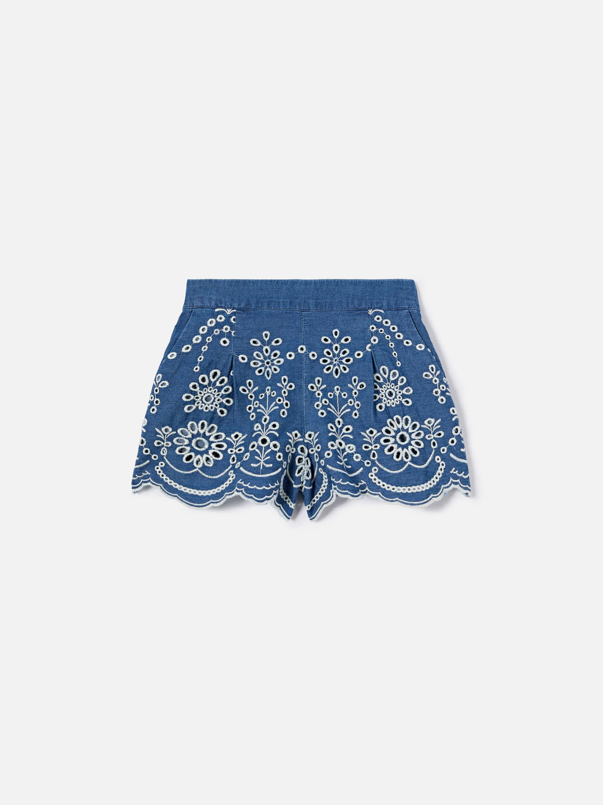 Clementine Jr Shirt in denim-effect chambray with sangallo embroidery