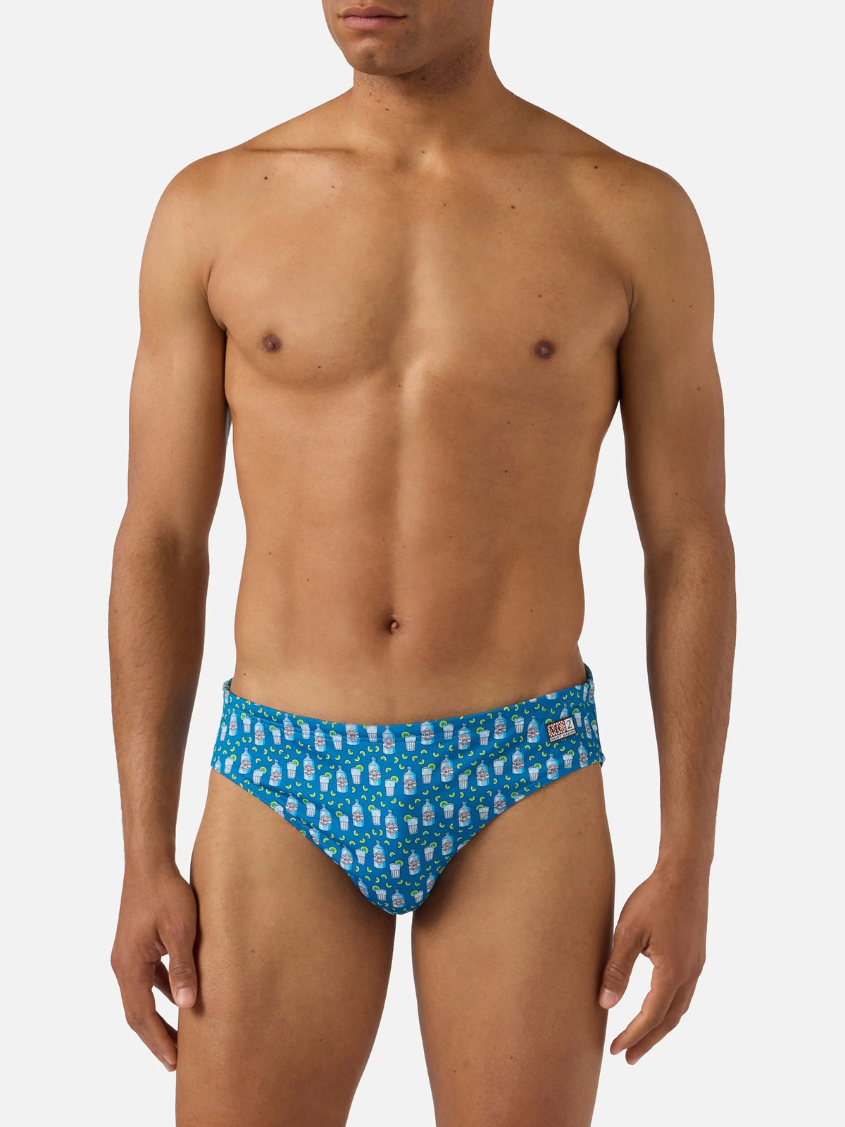 Cayo navy swim briefs with cocktail all-over print