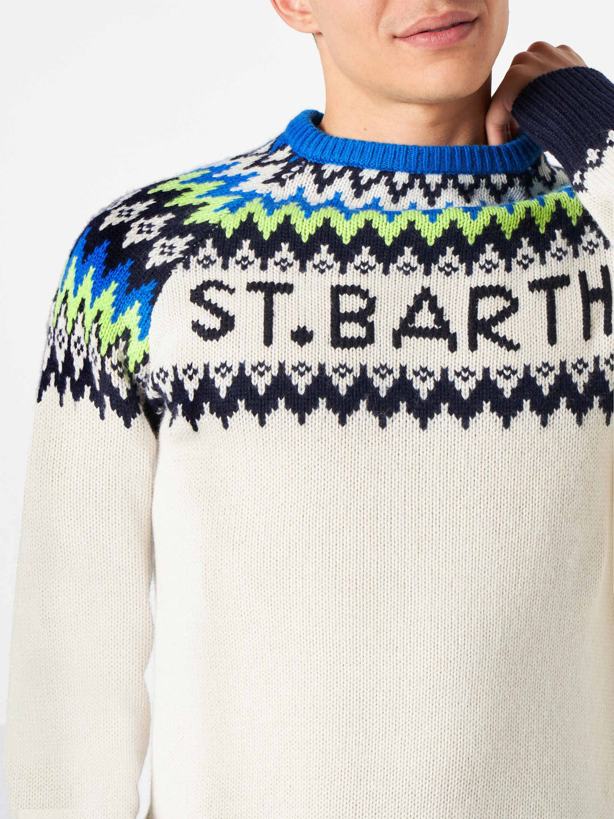 Crewneck sweater Heron with fair-isle jacquard
