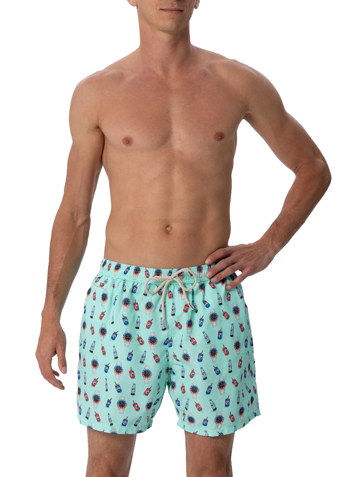 Lighting Micro Fantasy green watches and drinks print swim shorts