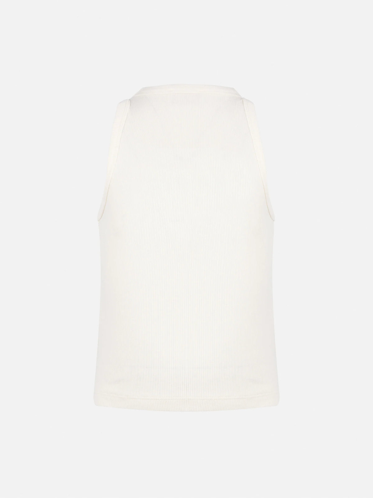 Blue Jr off-white rib-knit cotton crop tank with embroidery