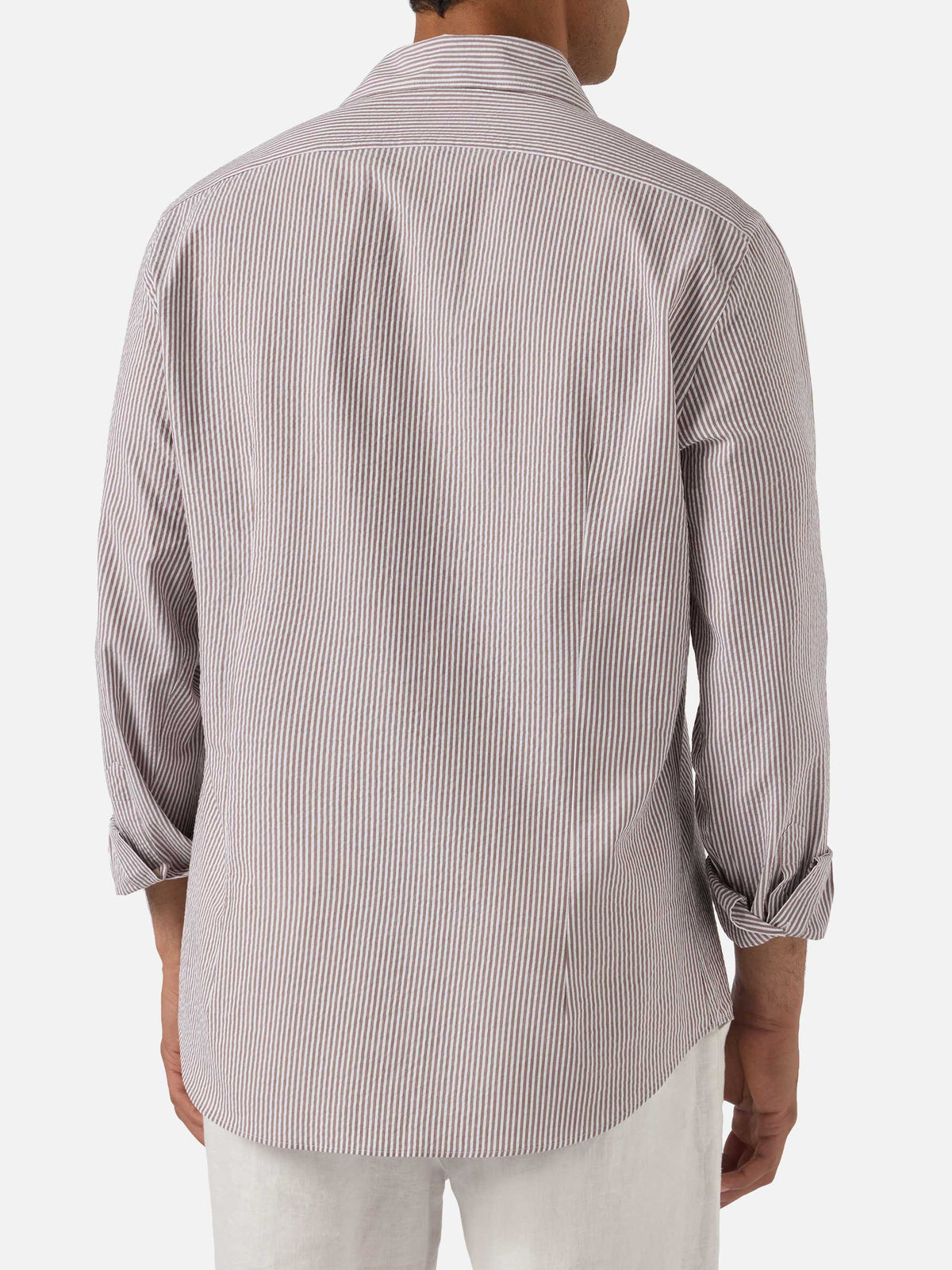 Brown striped Pamplona shirt in seersucker