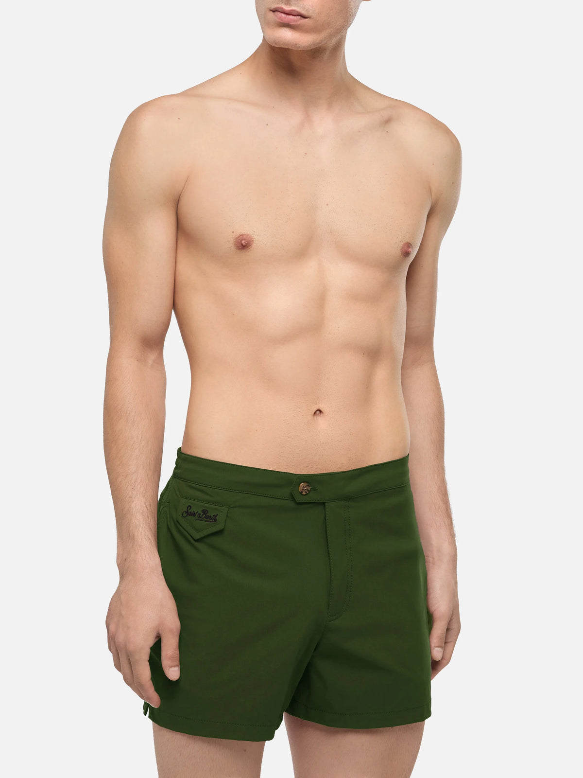 Harrys military green fitted cut swim shorts
