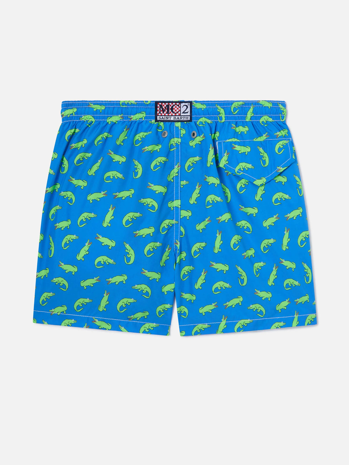 Boy bluette swim shorts with green alligator print