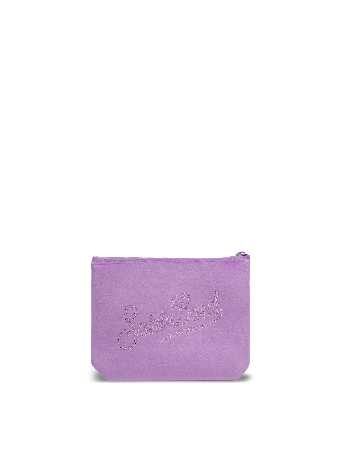 Aline lilac velvet pochette with Saint Barth rhinestone logo