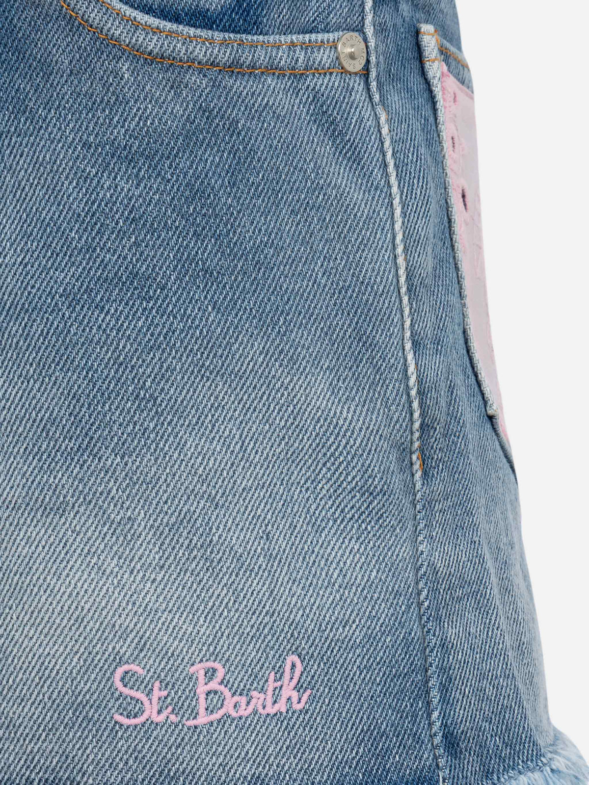 Kiko Jr denim shorts with Sangallo lace and embroidered details