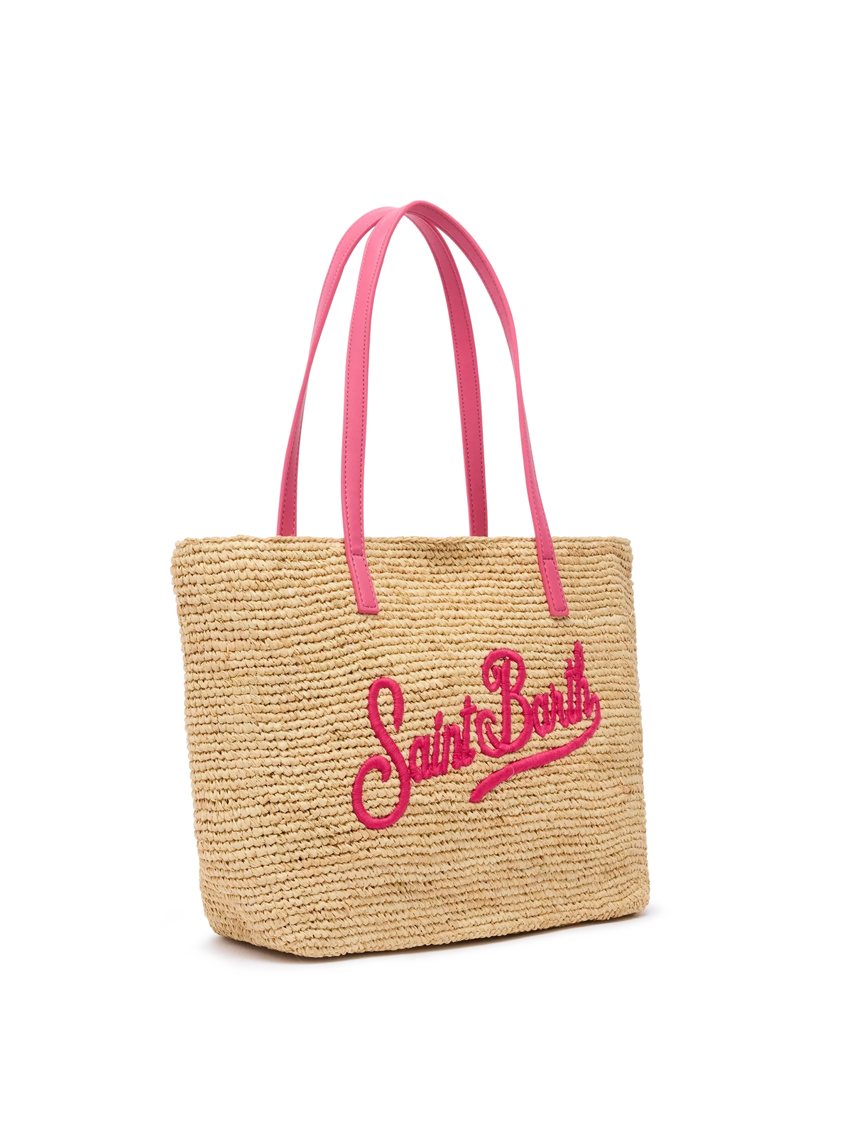 Beige Raffia City Mid bag with Saint Barth embroidered logo