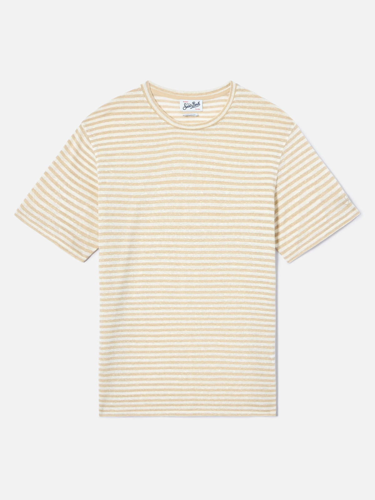 Beige striped Dover cotton t-shirt with logo embroidery