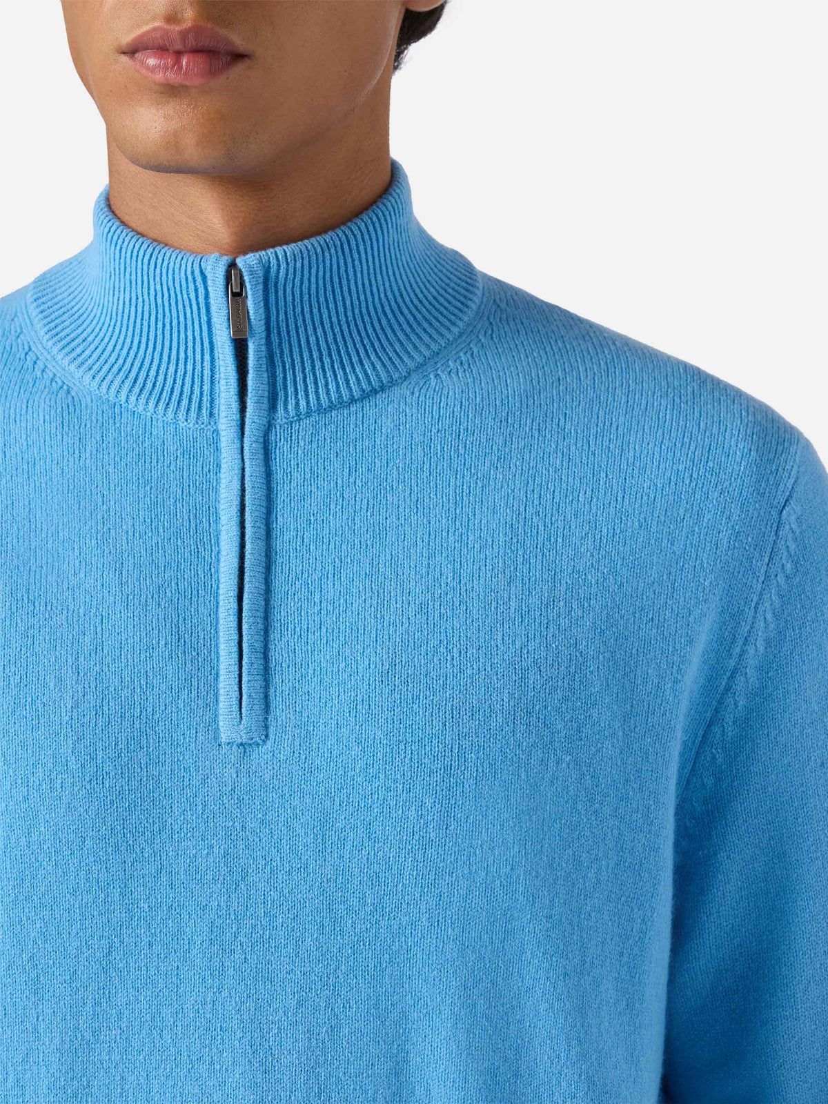 Jermyn half-zip sweater in 100% lambswool powder blue
