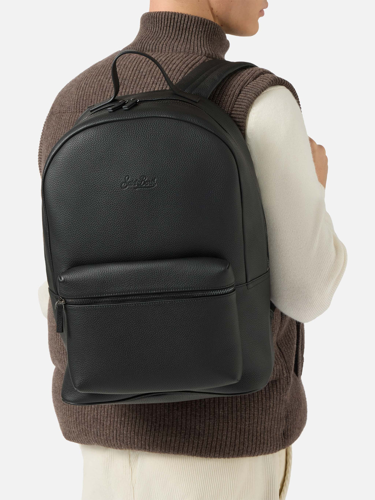 Backpack in black leather
