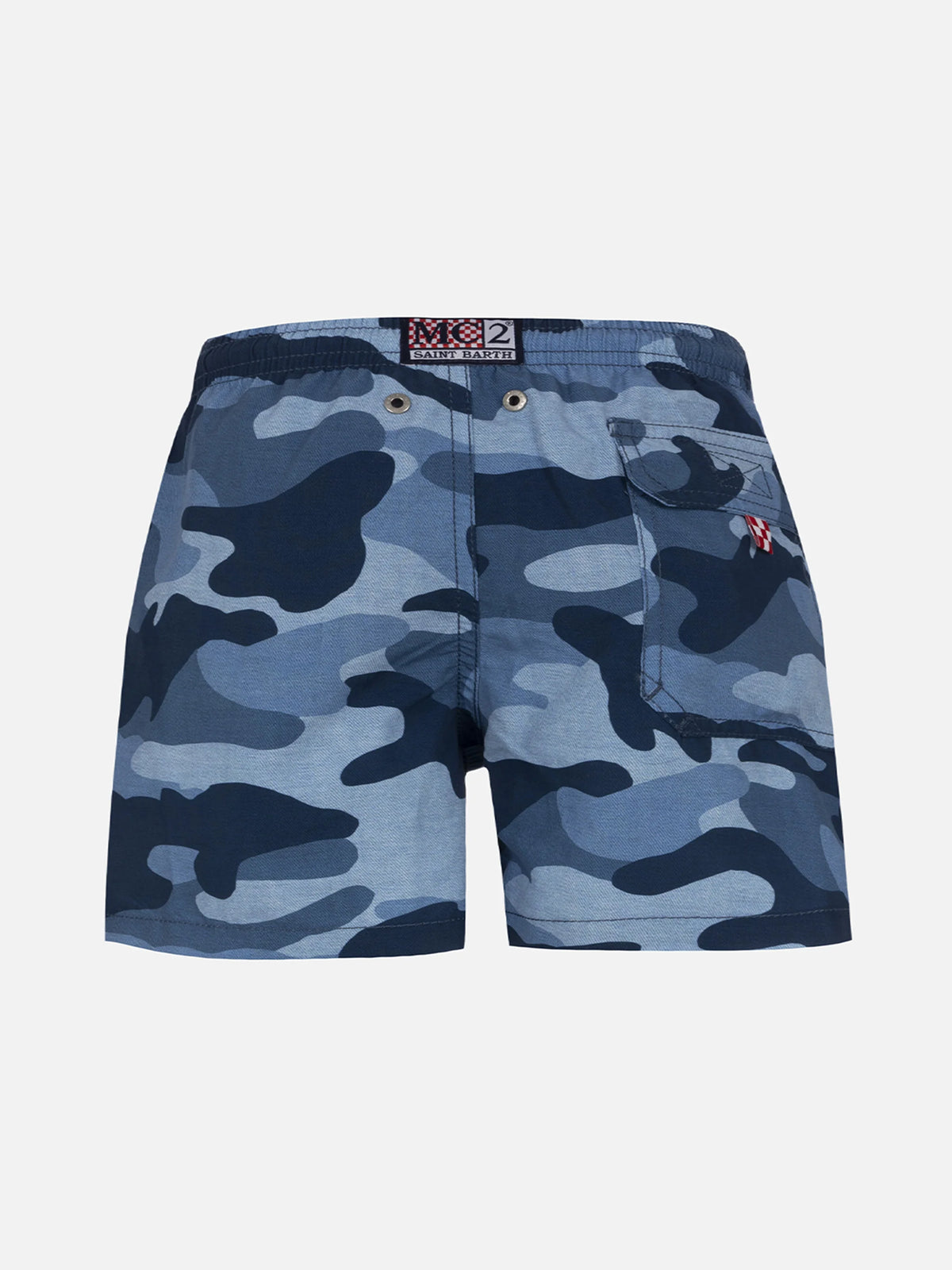 Boy mid-length Jean swim-shorts with camouflage print