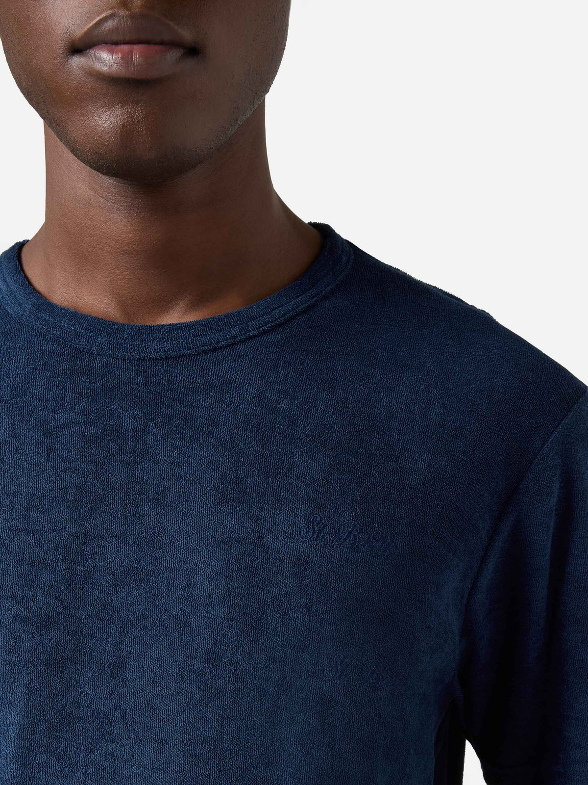 Blue Gary cotton terry-effect t-shirt with logo embroidery