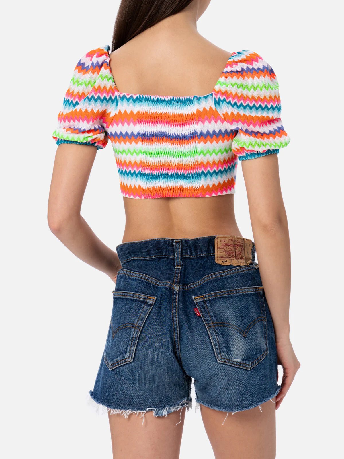 Delia fluo chevron raschel crop top