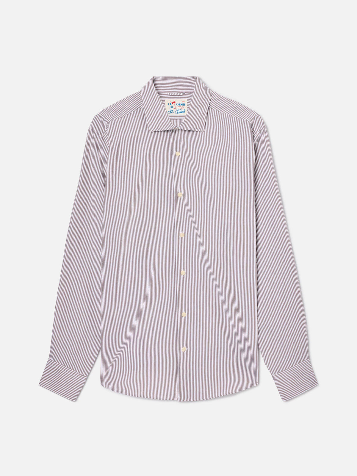 Brown striped Pamplona shirt in seersucker