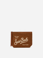 Aline brown solid color linen pouch
