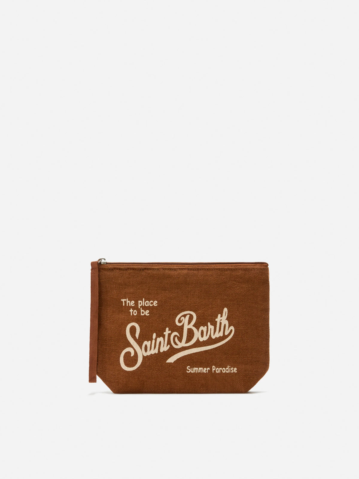 Aline brown solid color linen pouch