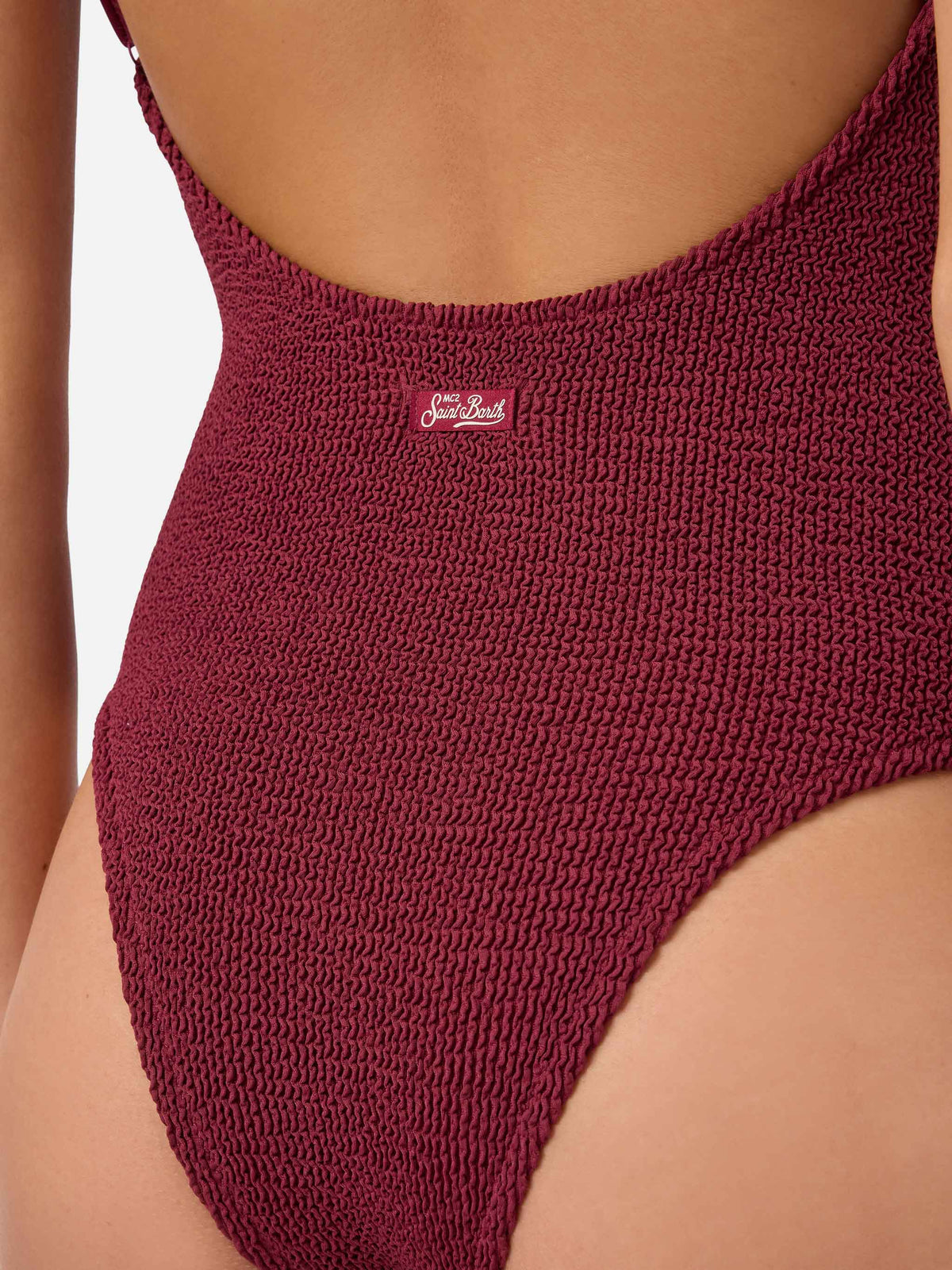 Dara one-piece swimsuit in burgundy crinkle fabric