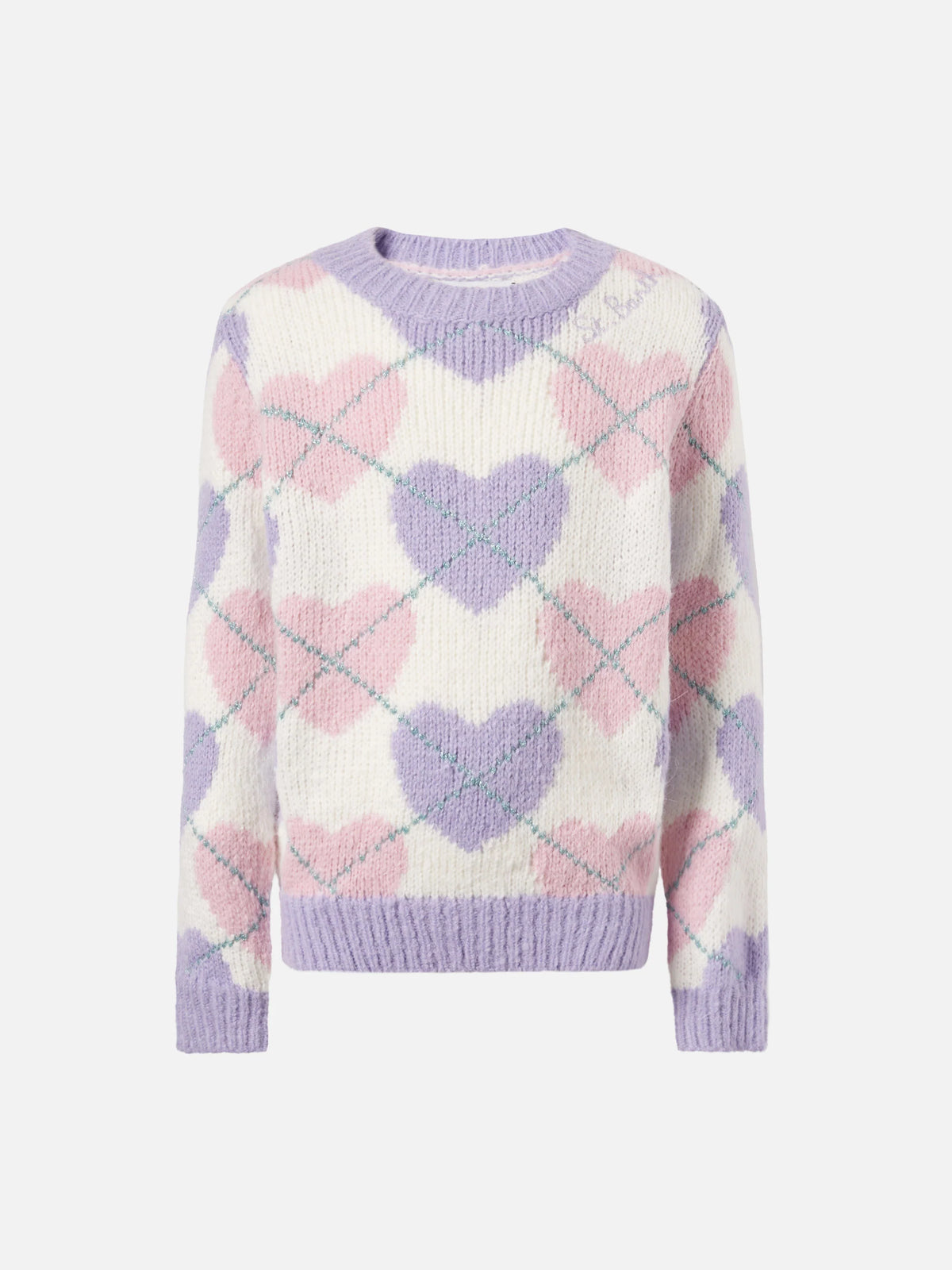 Crewneck sweater with heart argyle jacquard
