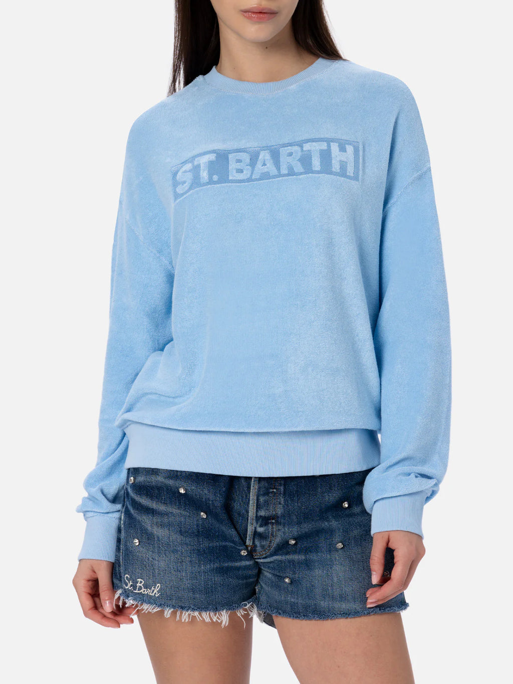 Woman light blue terry cotton Stardust sweatshirt