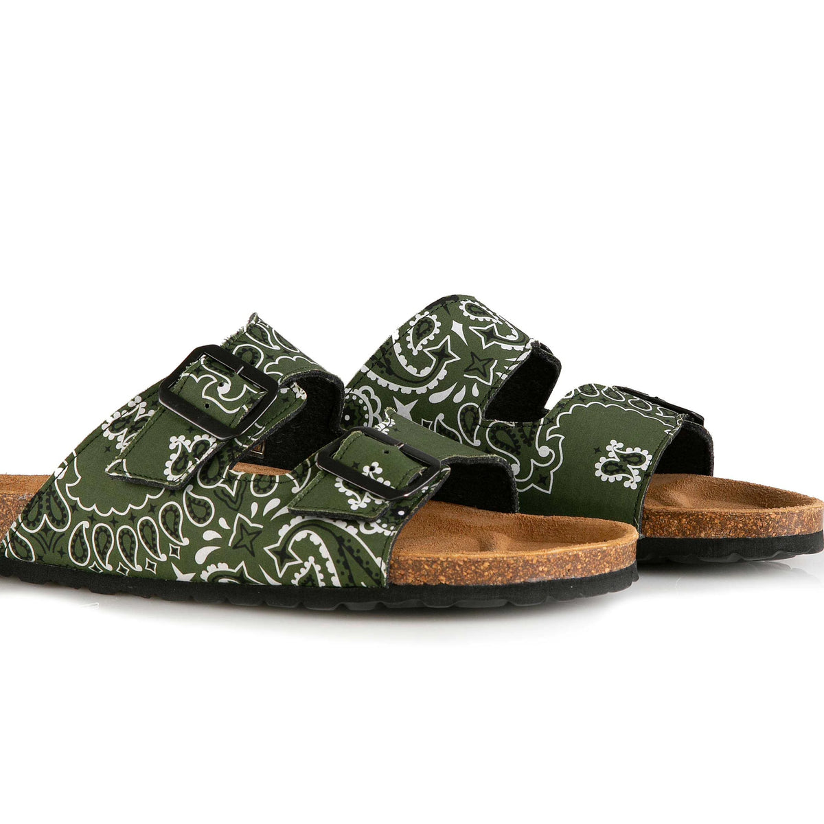 Green bandana print sandals