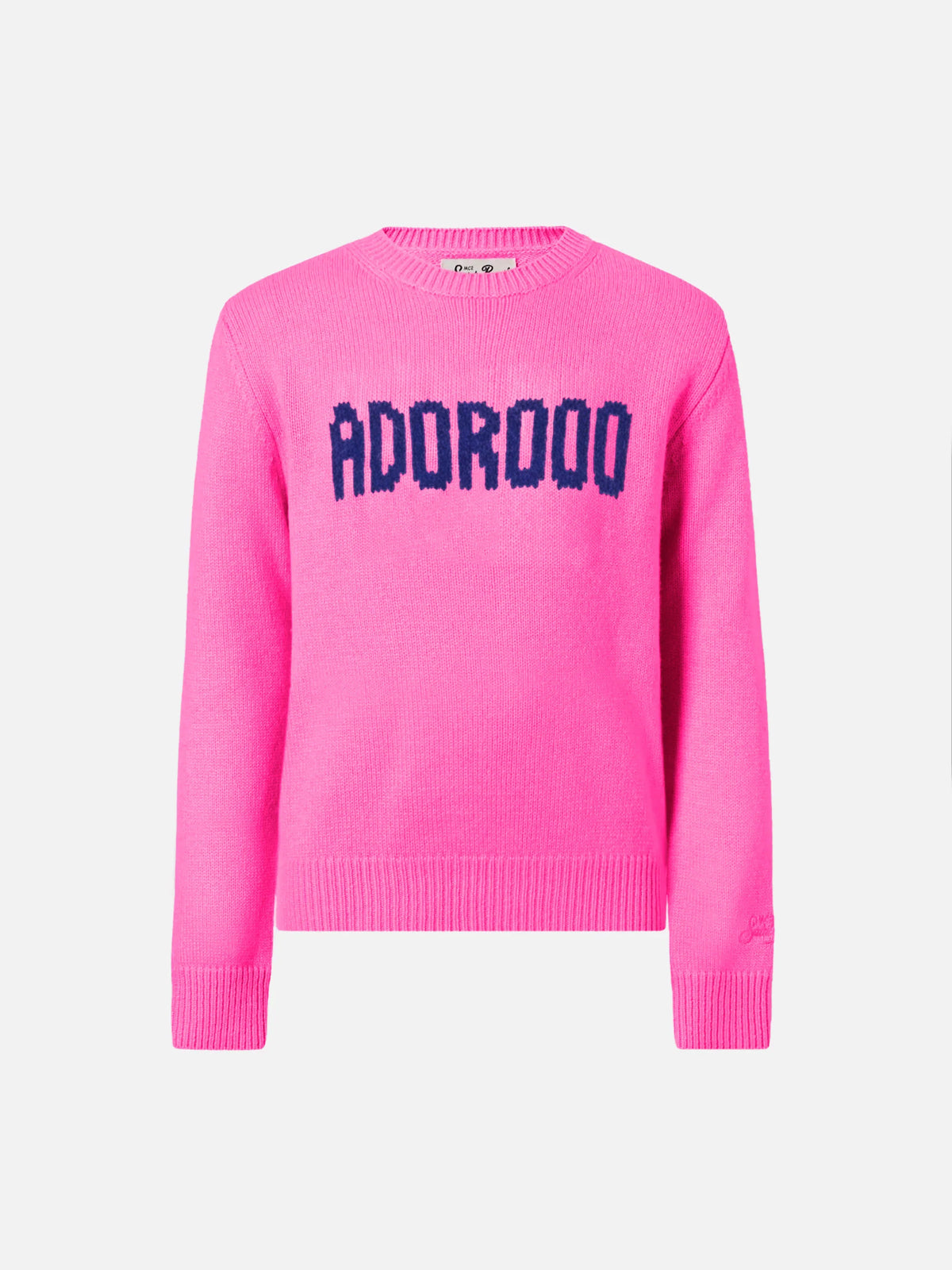Fluo pink crewneck Princess Soft with Adoro jacquard