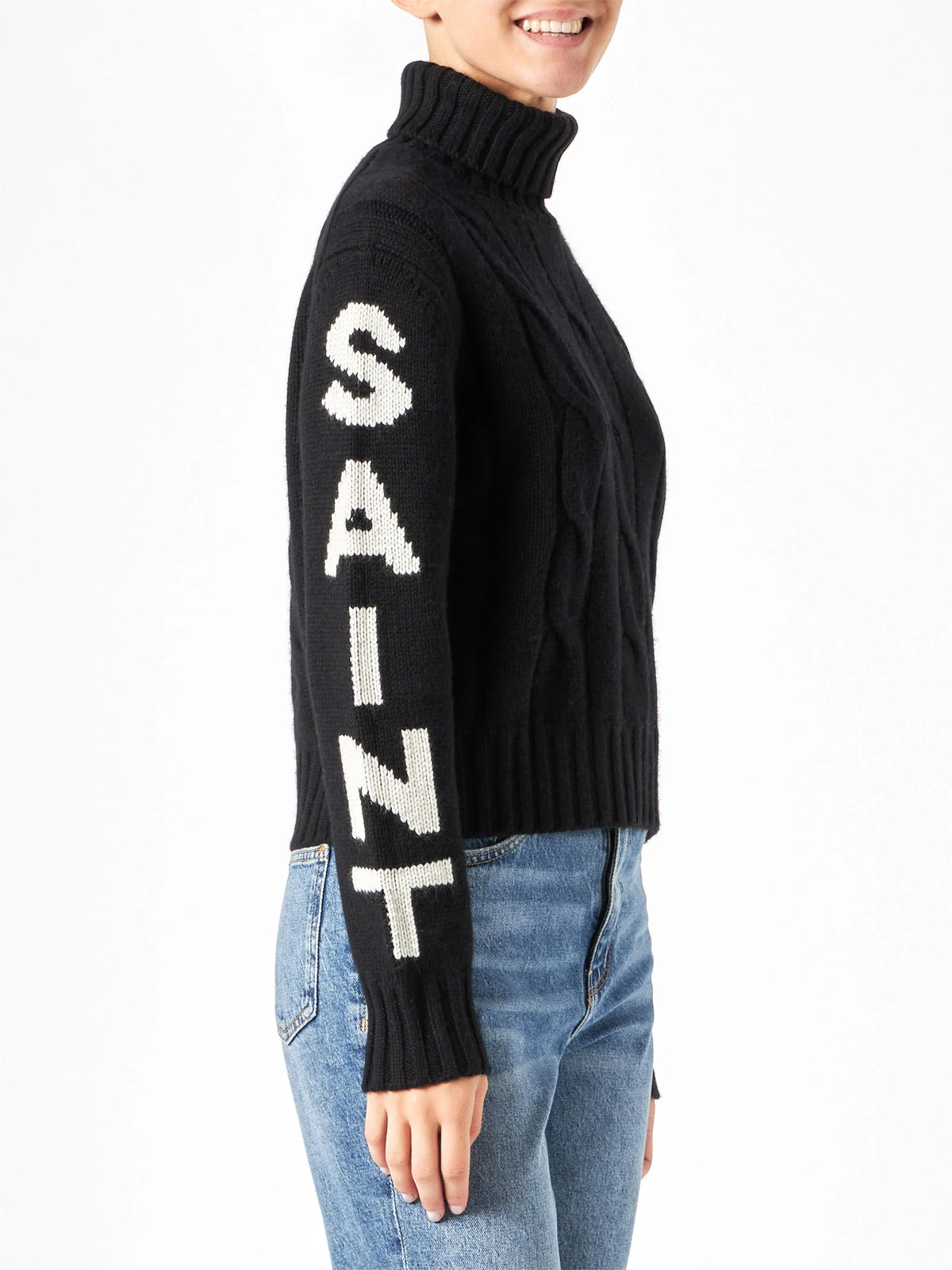 Adler black braided turtleneck sweater with Saint Barth jacquard