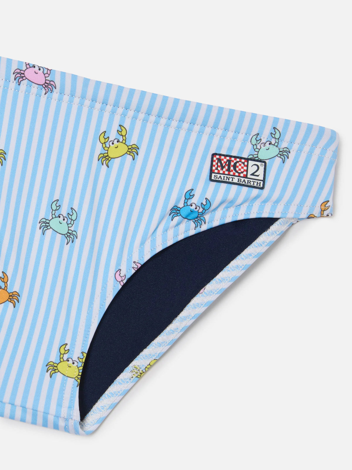 Billy striped swim briefs with all-over crab print
