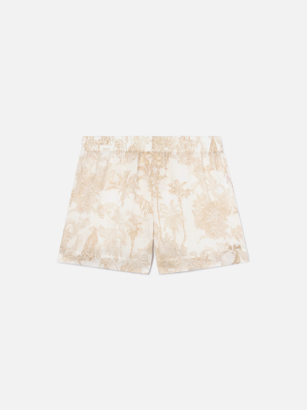 Meave ramie shorts with beige toile de Jouy print