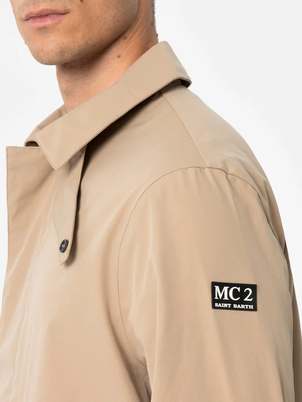 Beige stretch fabric trench Elbert with welt