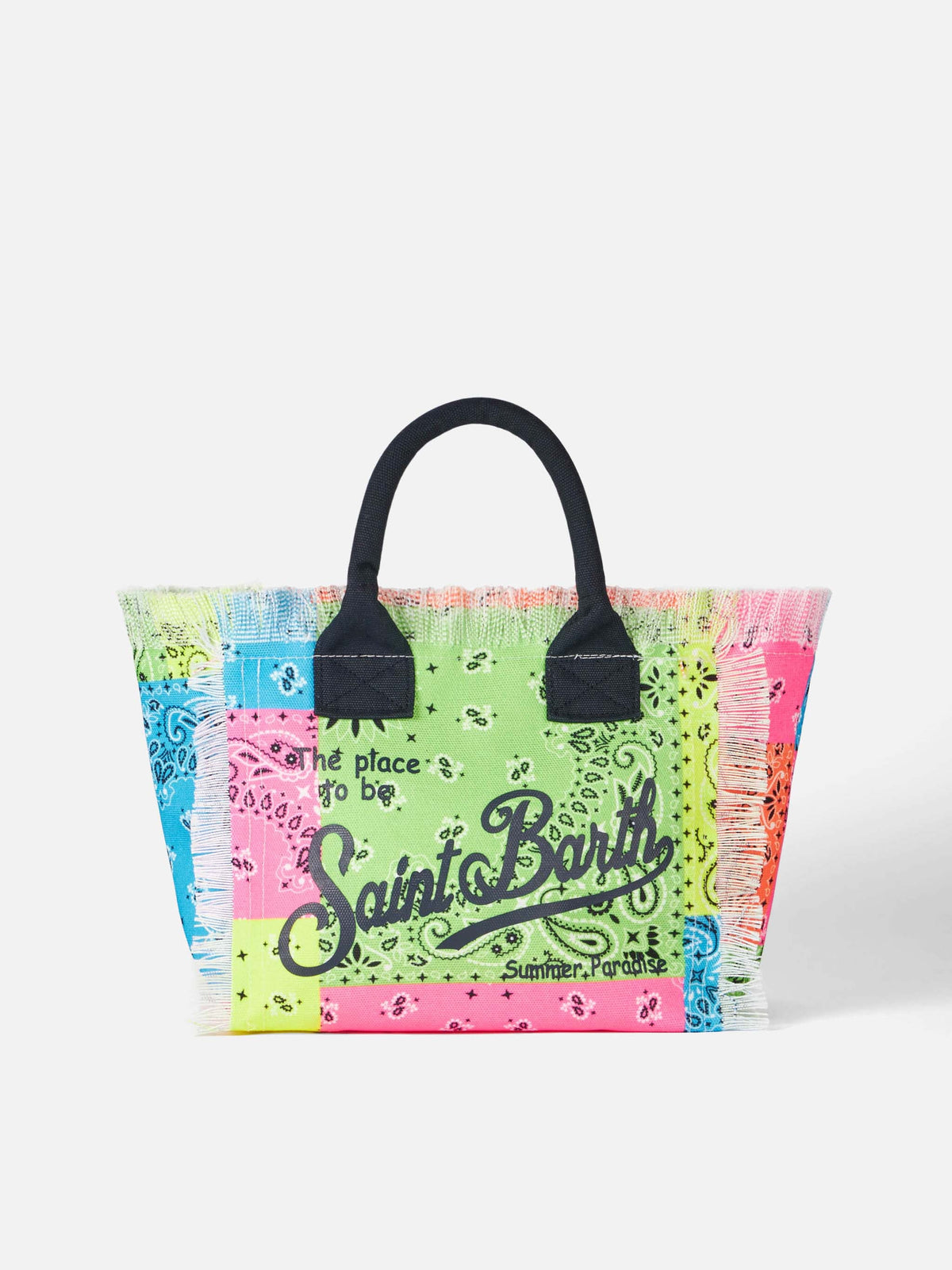 Colette multicolor fluo bandanna print canvas handbag