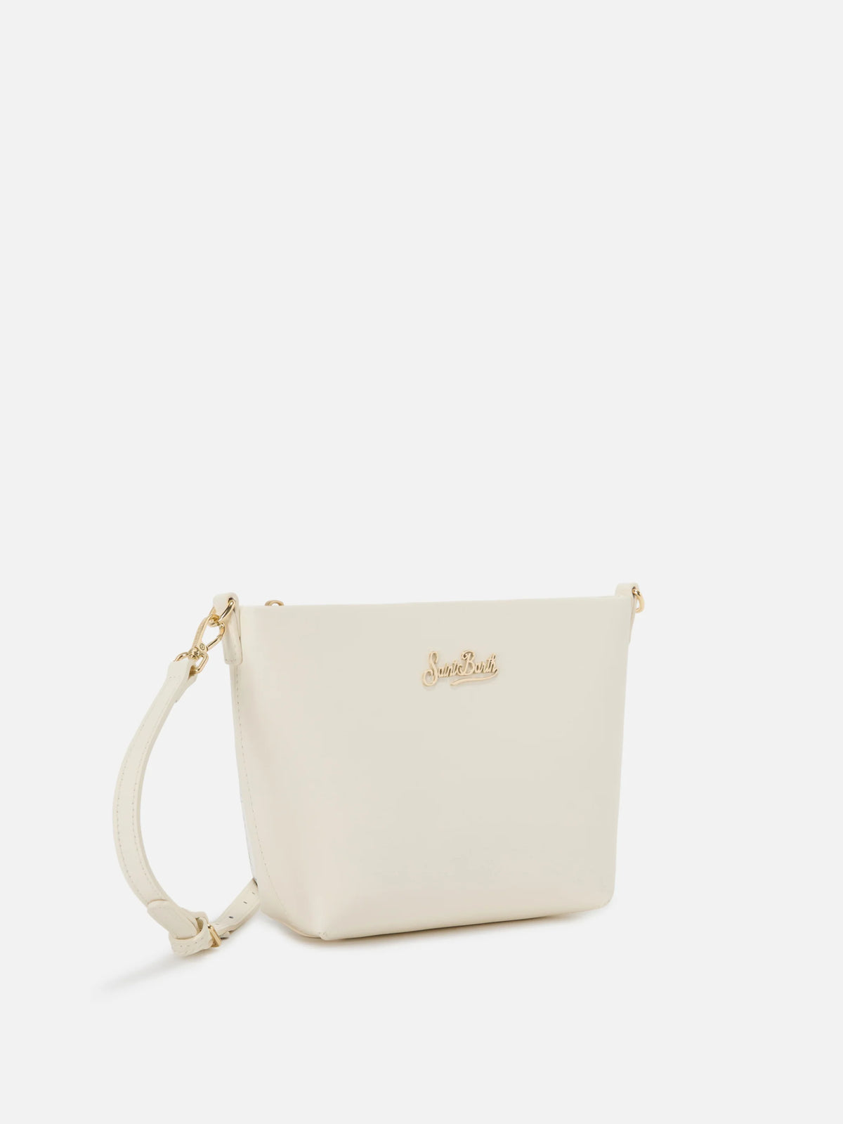 Aline bag in white smooth leather with metal logo plaque