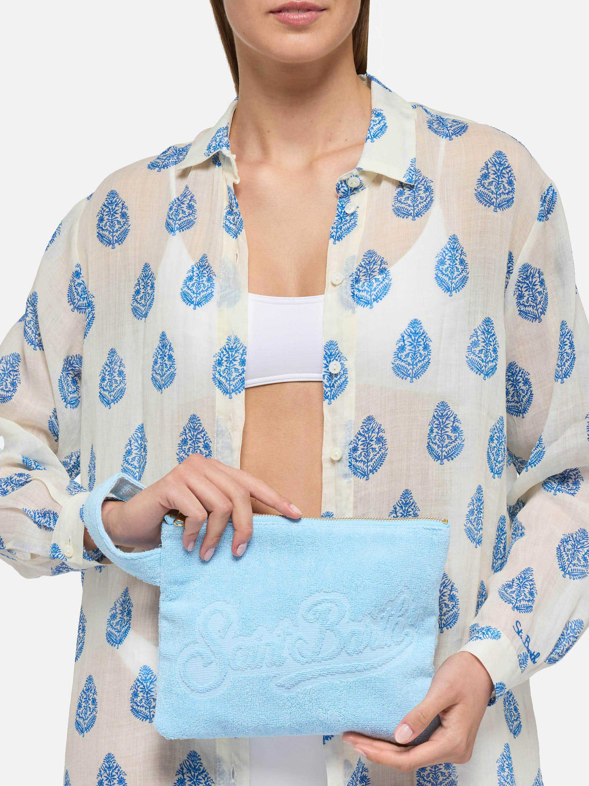 Light blue Pareasy pochette with jacquard Saint Barth logo