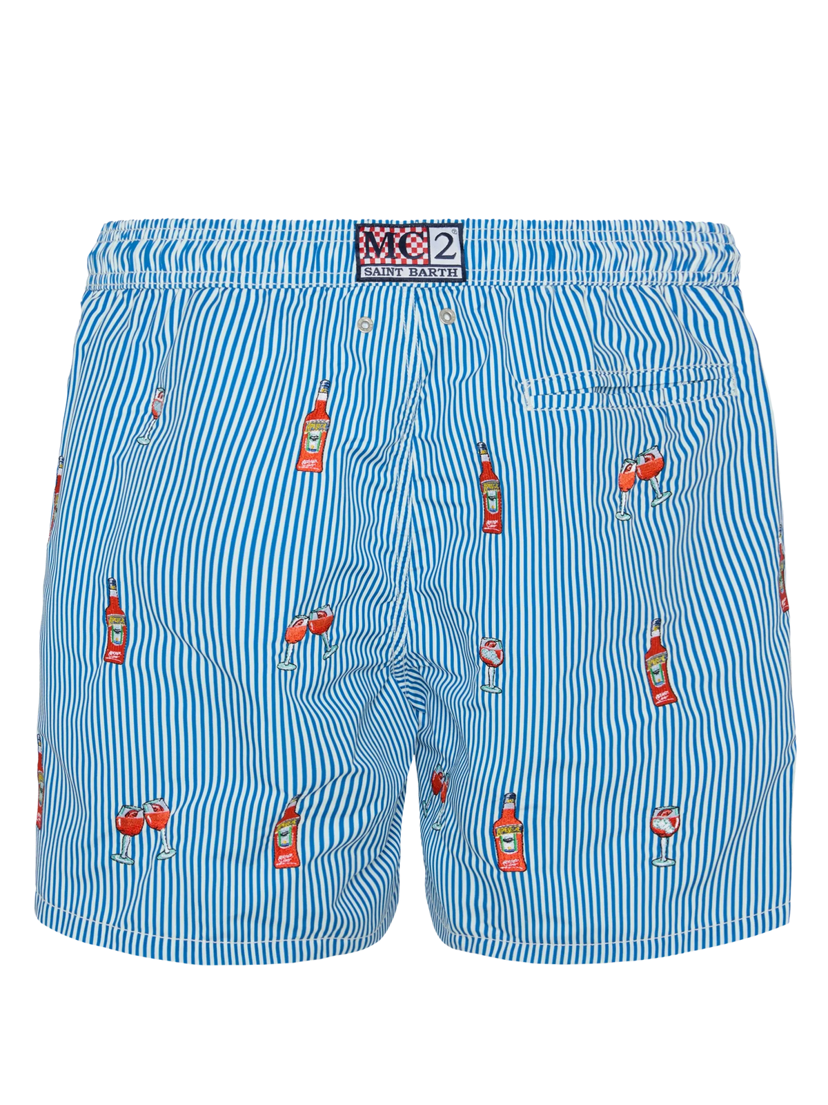 Mid-length striped Gustavia swim-shorts with Aperol Spritz embroidery | APEROL SPECIAL EDITION