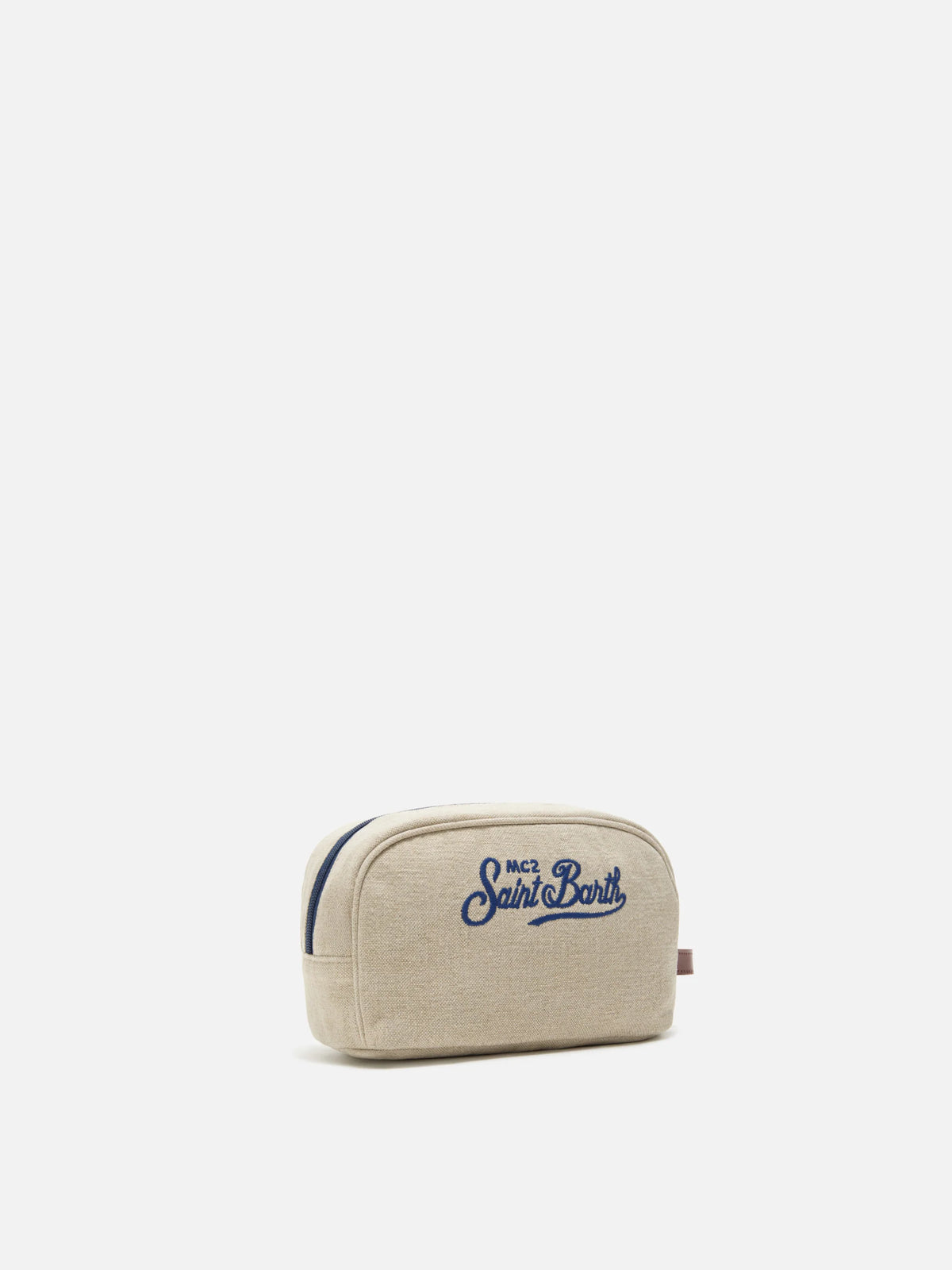 Beige Westwood linen beauty bag with embroidered logo