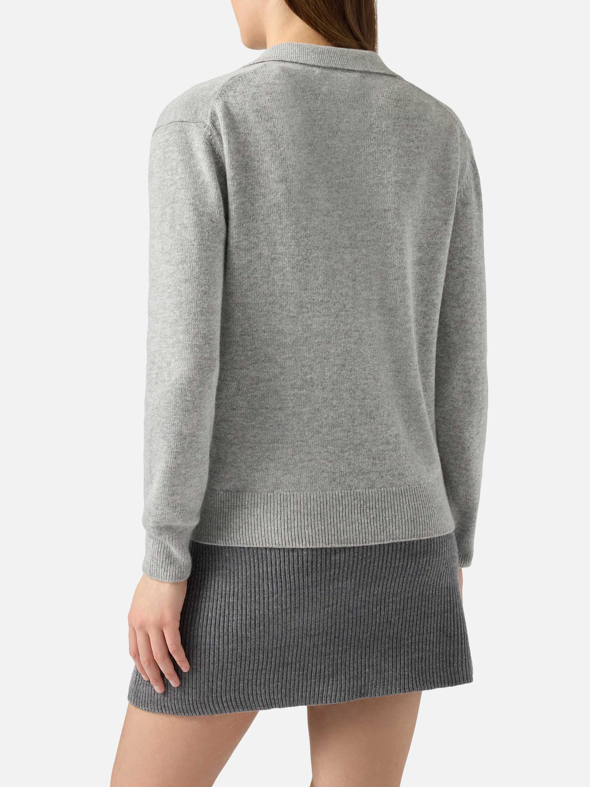 Grey mélange Eze sweater with polo collar
