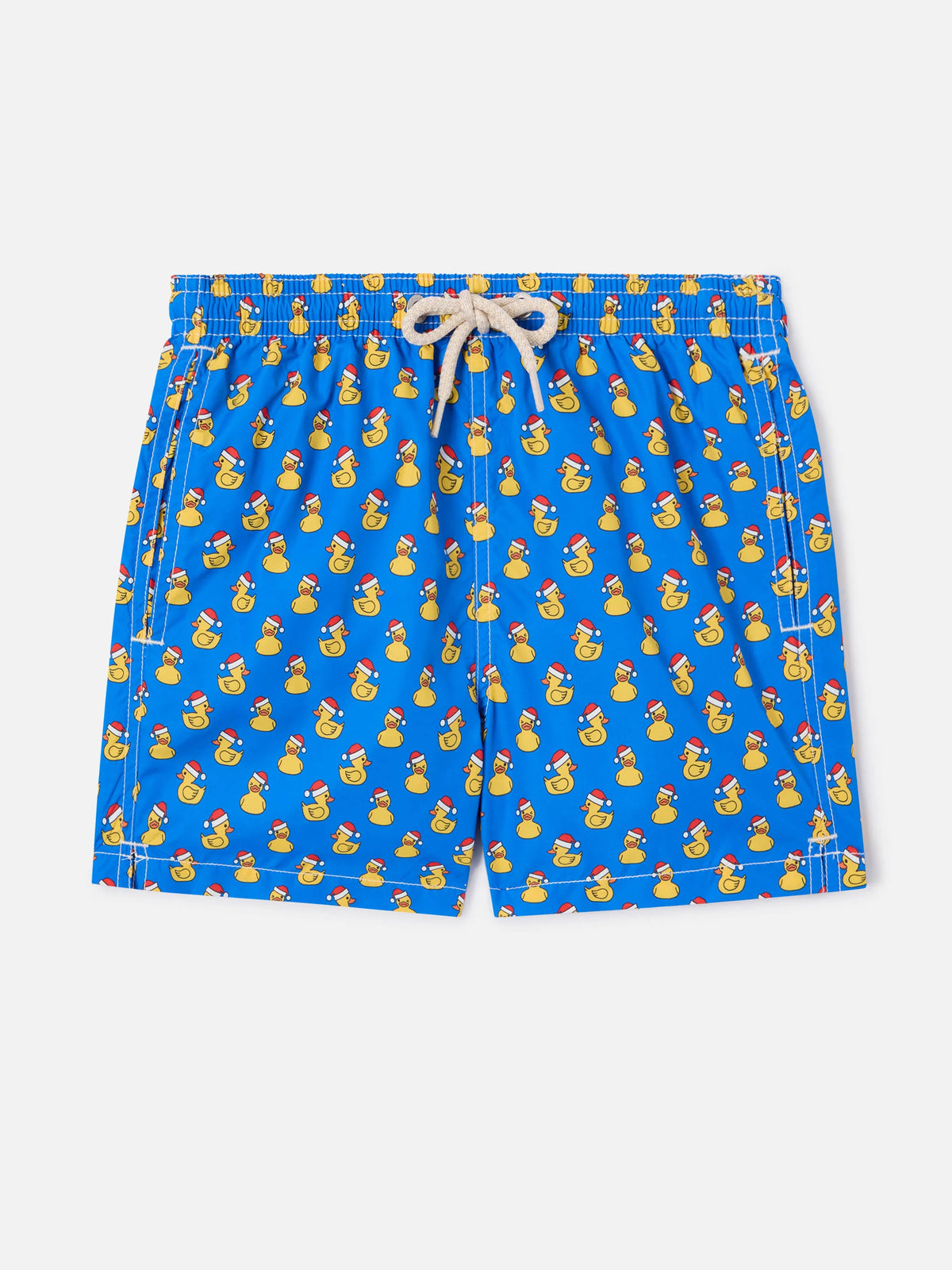 Boy light fabric swim shorts with Christmas ducks print