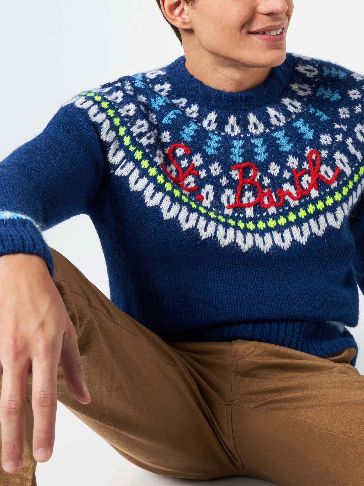 Crewneck sweater Heron with fair-isle jacquard