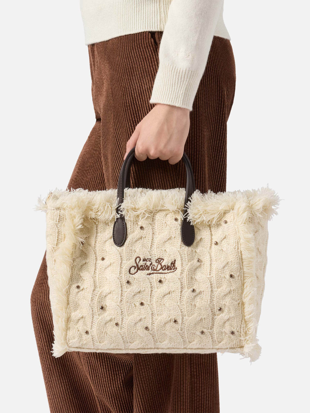 Colette Wool Braid white bag with rhinestones