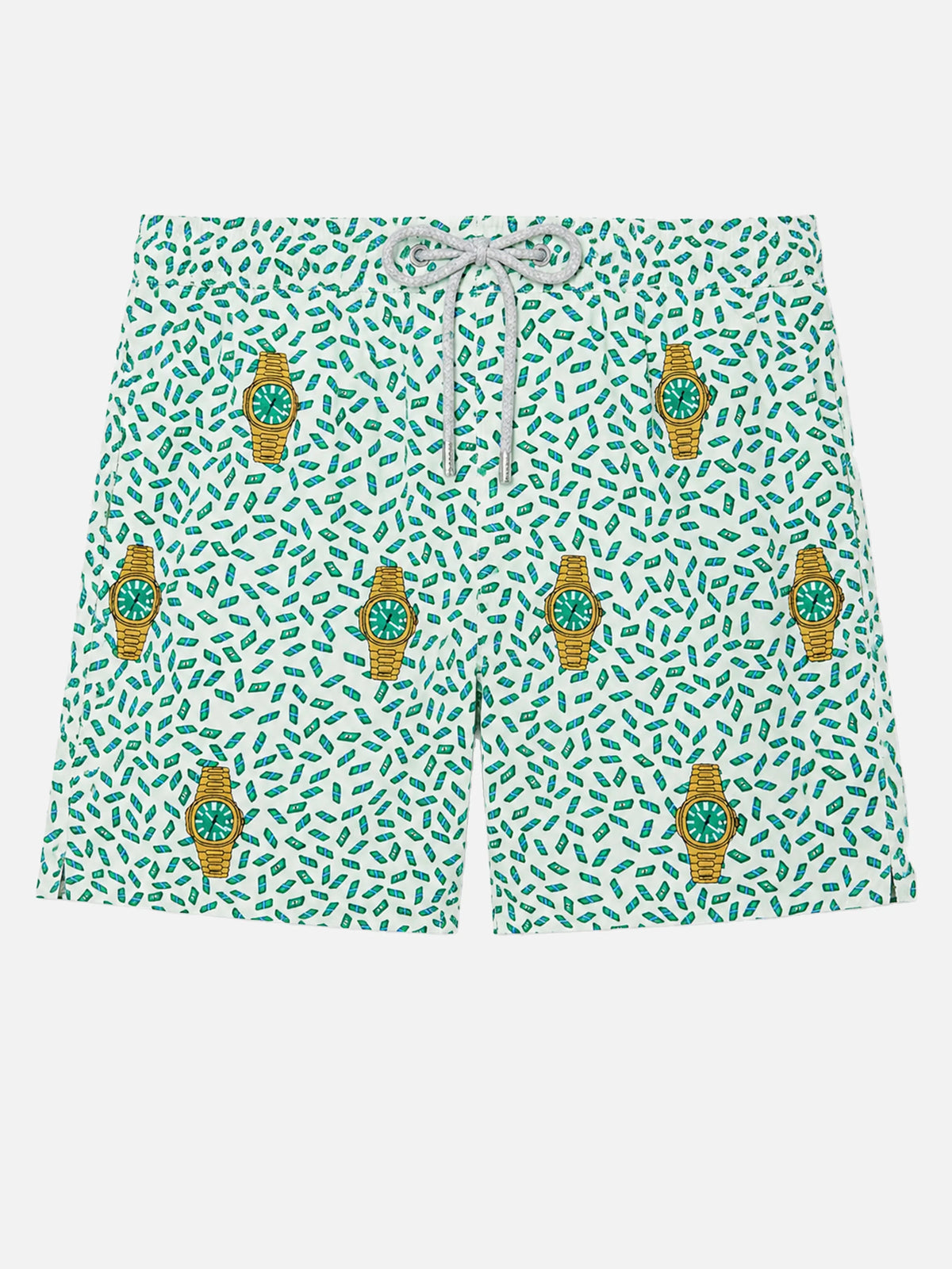 Mid-length striped Gustavia swim-shorts with watches embroidery