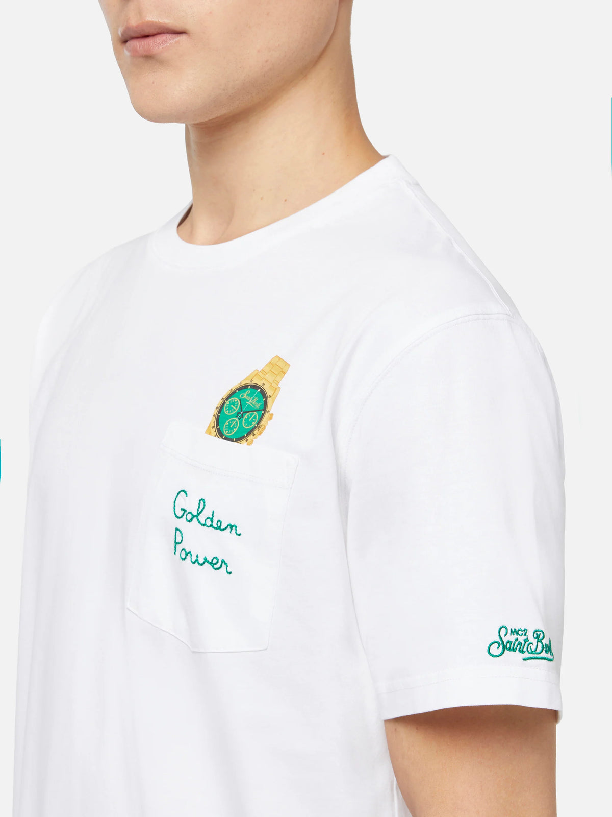 Cotton t-shirt Austin with embroidery and watch print