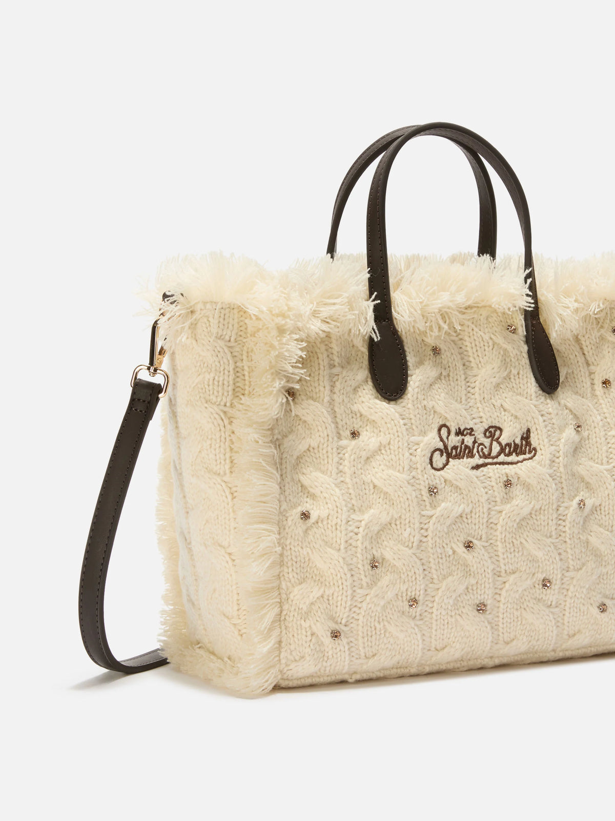 Colette Wool Braid white bag with rhinestones