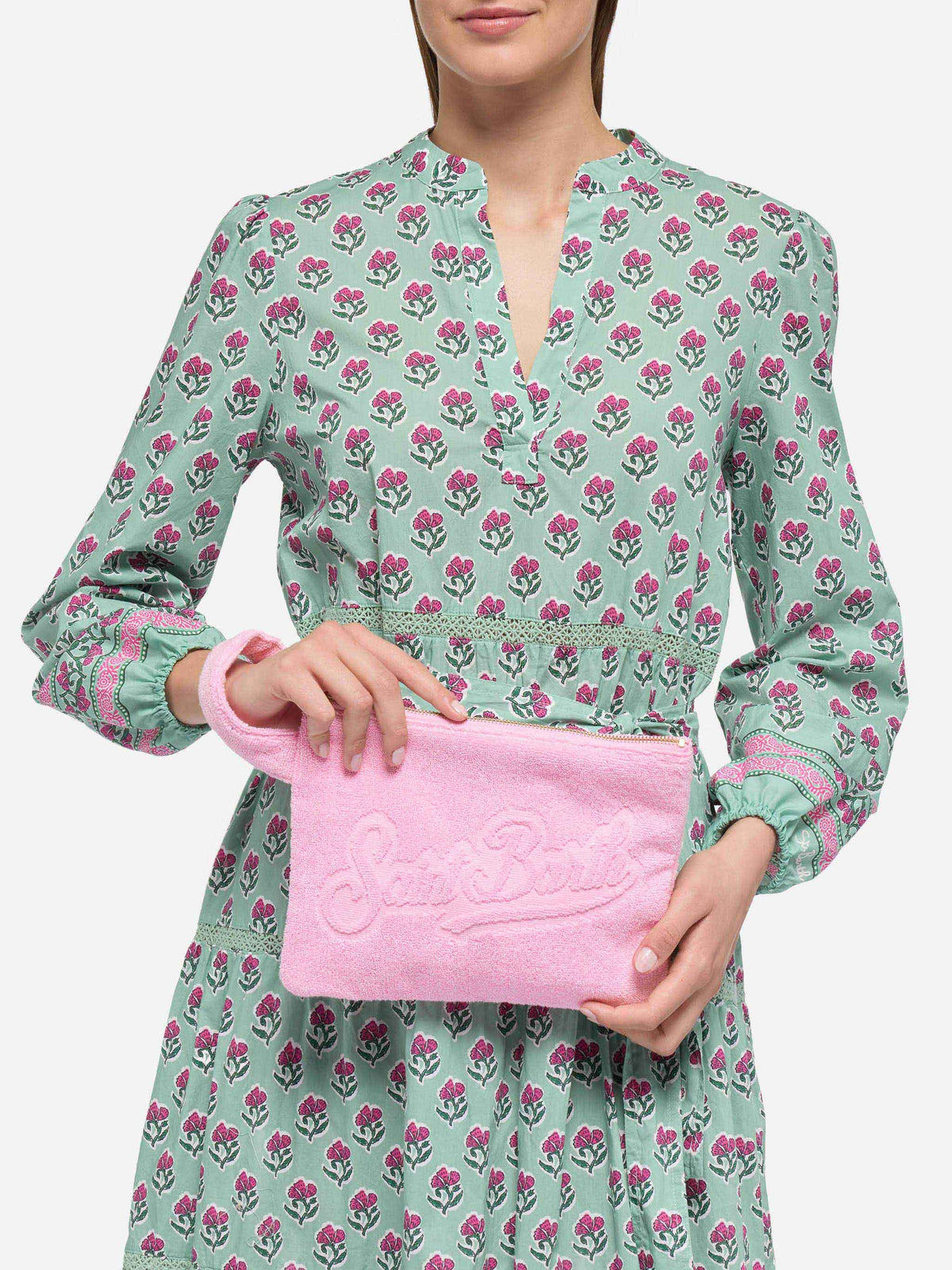 Pink Pareasy pochette with jacquard Saint Barth logo