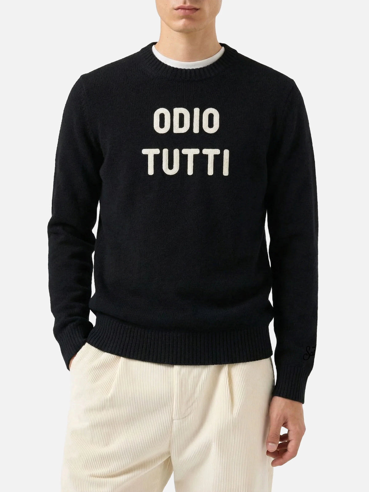 Black crewneck Heron with Odio tutti jacquard
