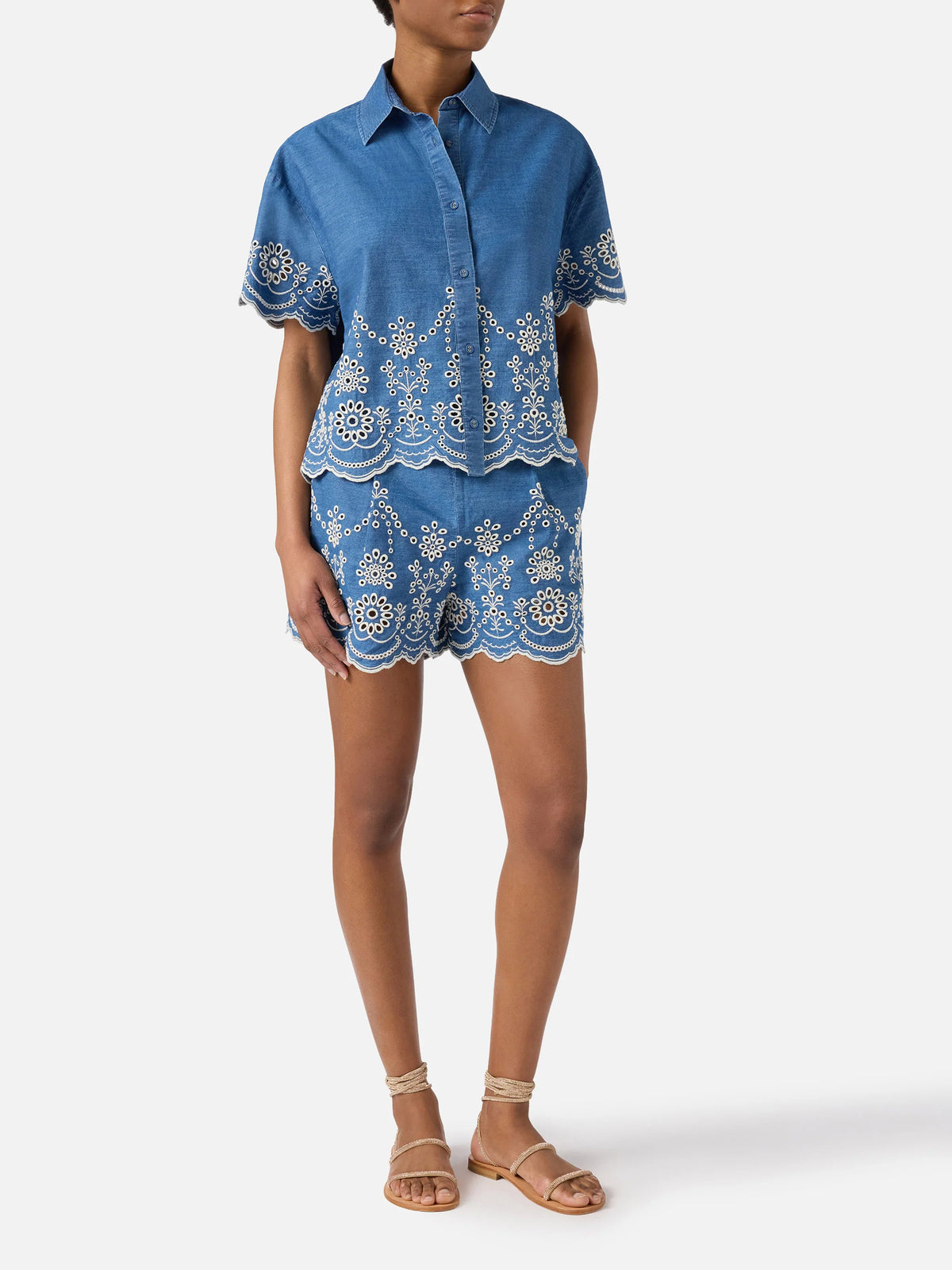 Clementine chambray shirt with floral embroidery