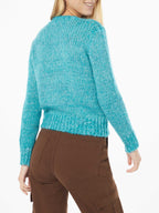 New Queen turquoise mouliné yarn crop sweater with embroidery