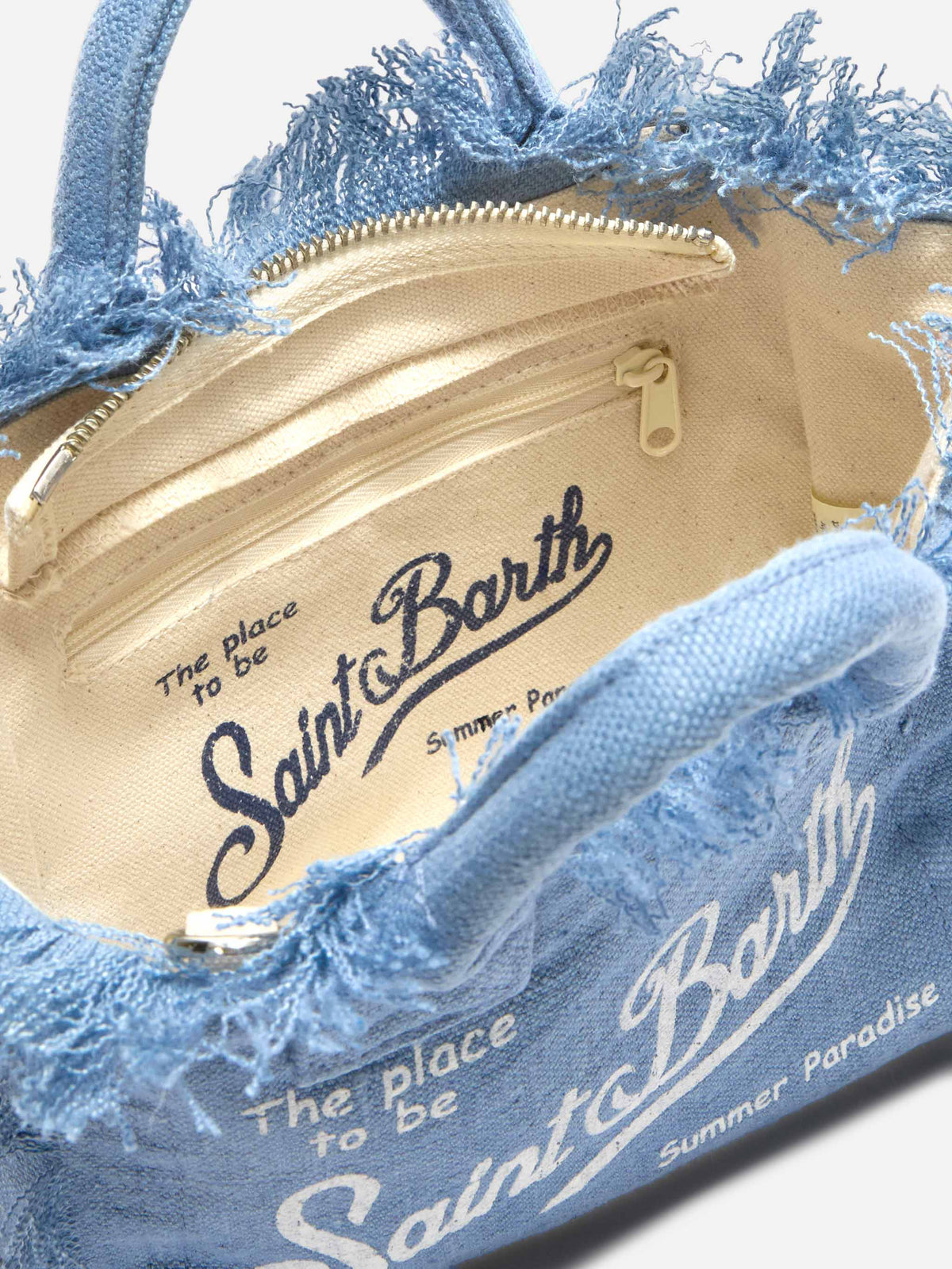 Blue solid color linen Vanity mini bag with removable strap
