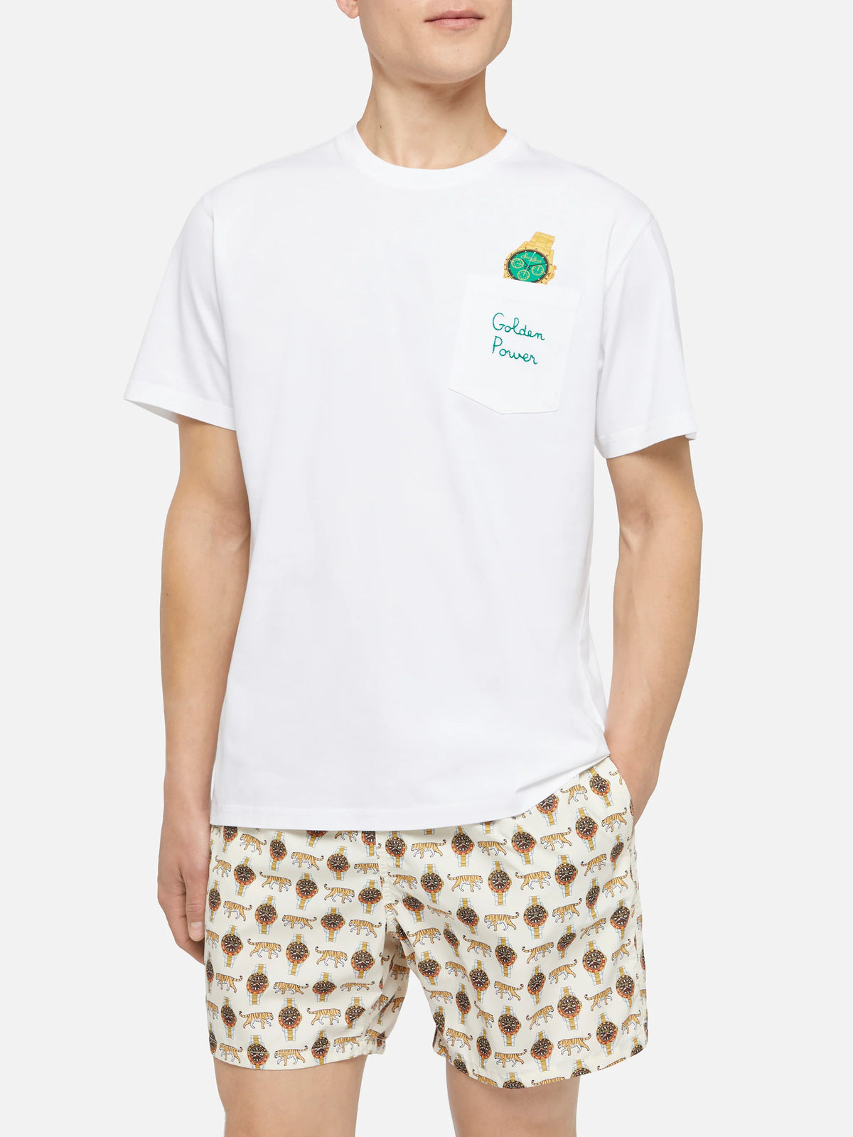 Cotton t-shirt Austin with embroidery and watch print